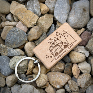 Personalised Pop Top Campervan Key Ring – Custom Engraved Wooden Key Ring