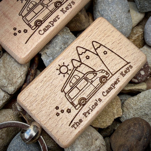Personalised Pop Top Campervan Key Ring – Custom Engraved Wooden Key Ring