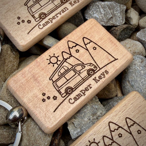 Personalised Pop Top Campervan Key Ring – Custom Engraved Wooden Key Ring