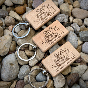Personalised Pop Top Campervan Key Ring – Custom Engraved Wooden Key Ring