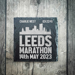 Personalised Leeds Marathon Skyline Slate Coaster