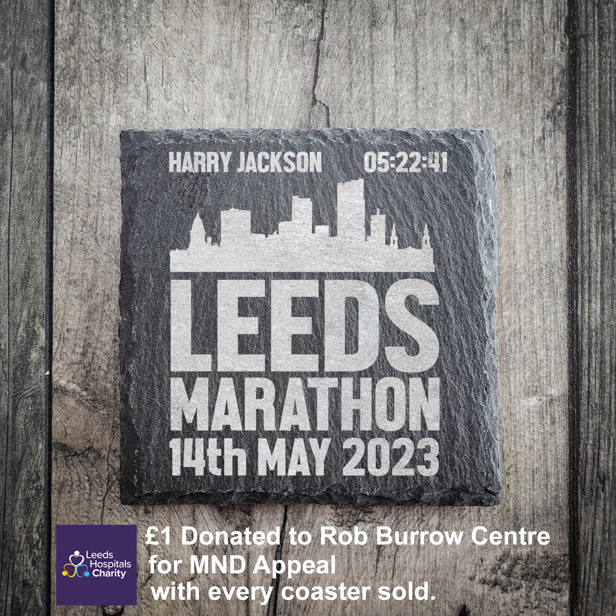 Personalised Leeds Marathon Skyline Slate Coaster