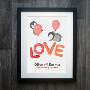 Enchanting Penguin Love: Personalised Wedding Print