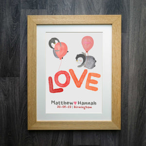 Enchanting Penguin Love: Personalised Wedding Print