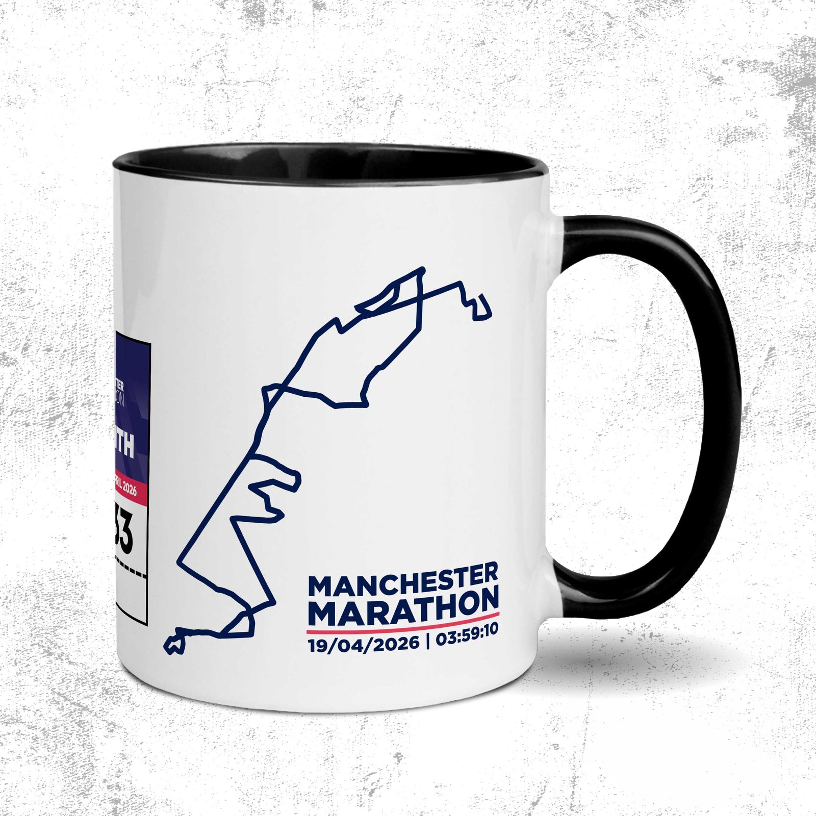 Personalised Manchester Marathon Mug | Custom Time & Bib Design