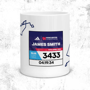 Personalised Manchester Marathon Mug | Custom Time & Bib Design