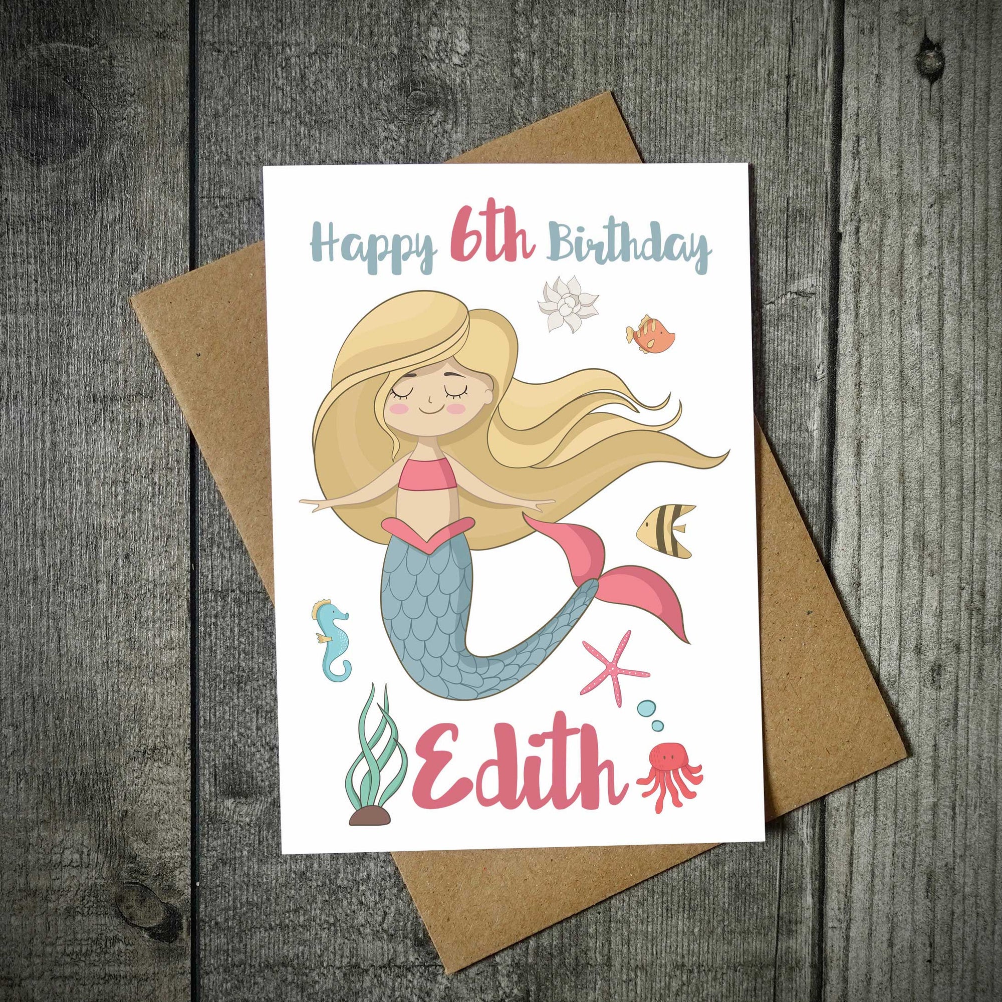 Personalised (Name & Age) Mermaid Birthday Card