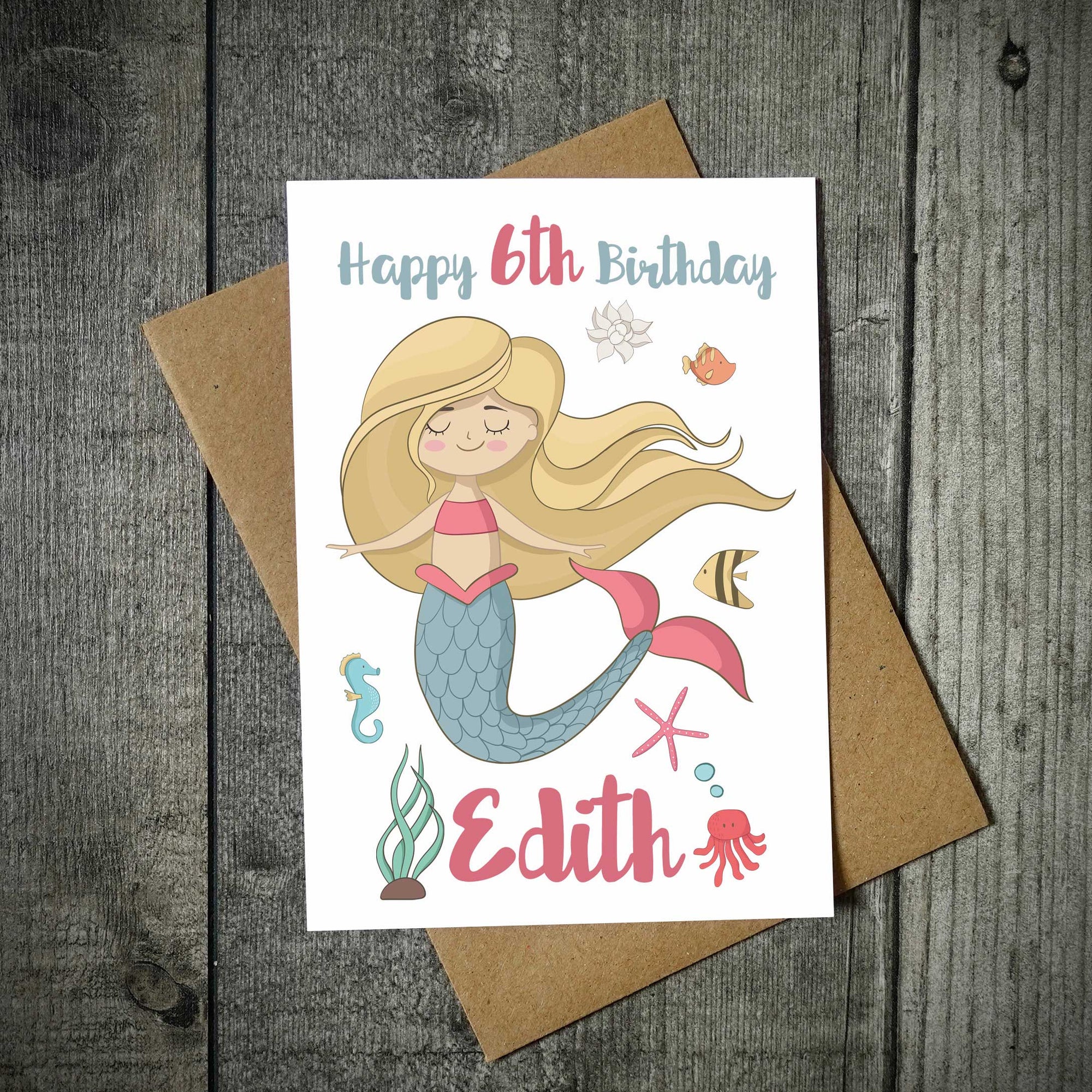 Personalised (Name & Age) Mermaid Birthday Card - EllieBeanPrints personalised-name-age-mermaid-birthday-card-elliebeanprints