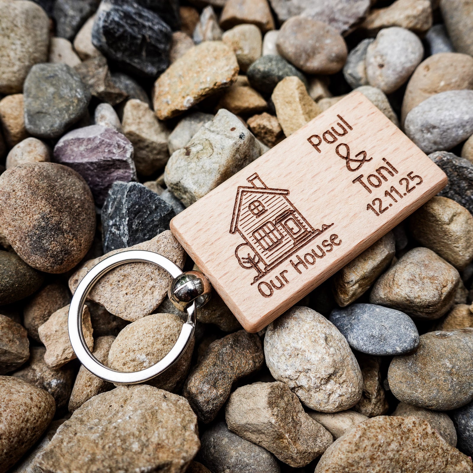 Our Home Laser Engraved Wooden Key Ring