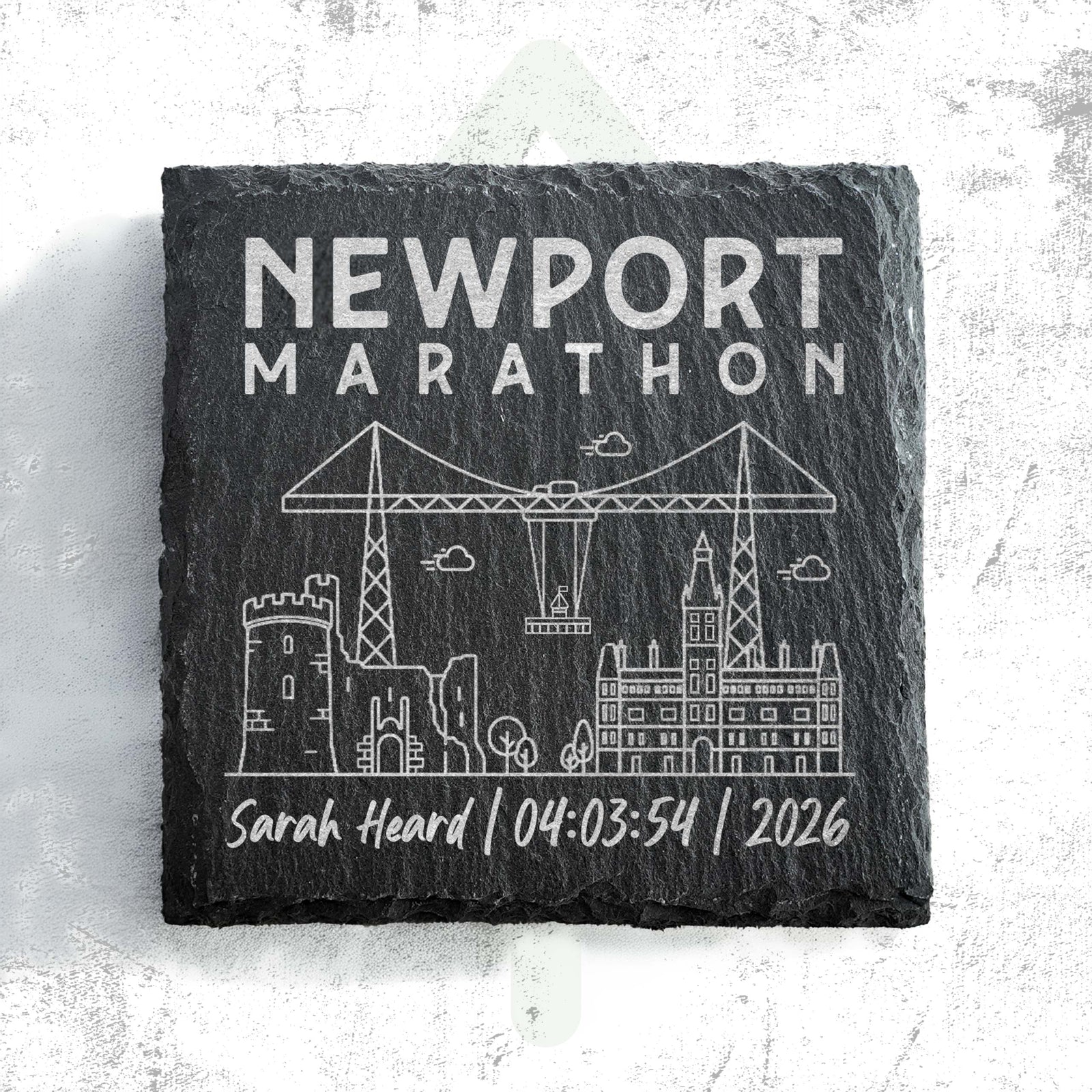 Official Newport Marathon Festival Personalised Slate Skyline Coaster