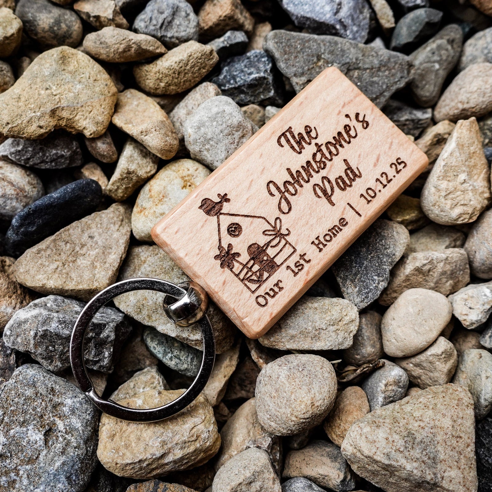 Our First Home Personalised Wooden Keyring