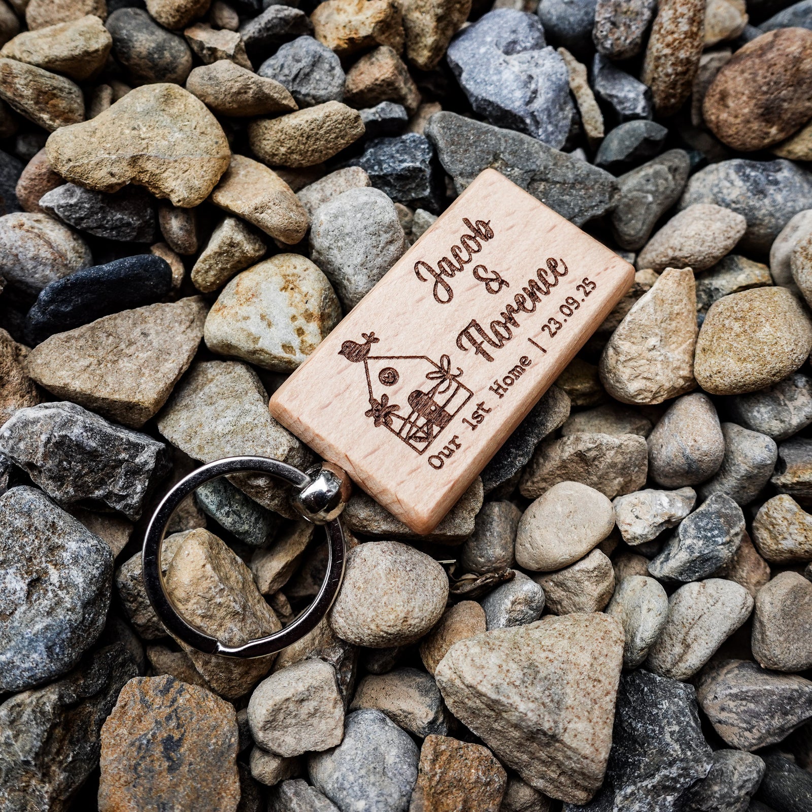 Our First Home Personalised Wooden Keyring