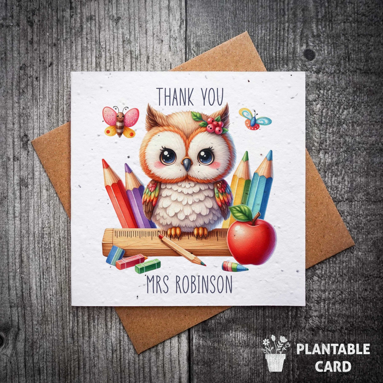 Cute Owl Personalised Teacher Card | Plantable Seed Teacher Card