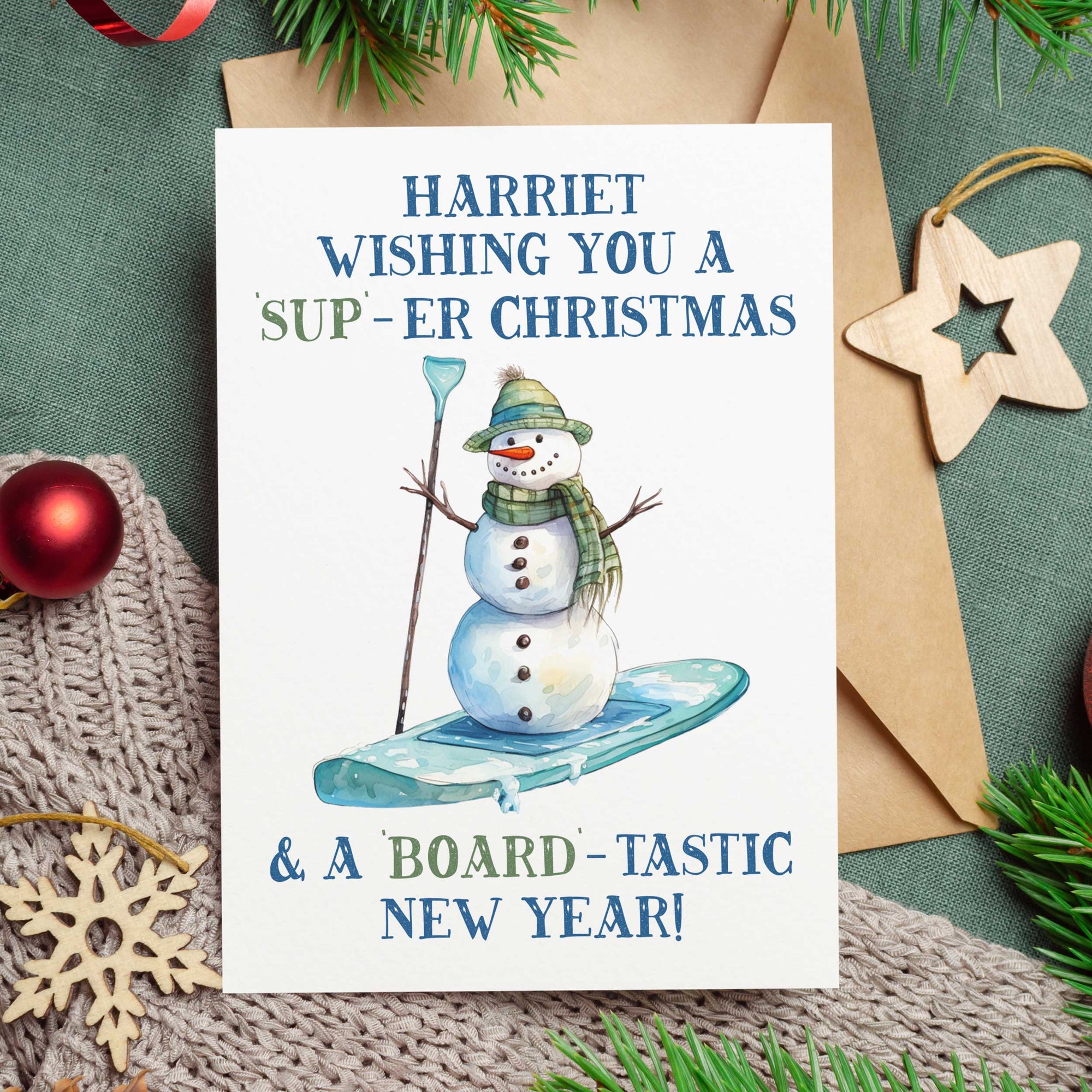 Wishing You A Sup-er Christmas Personalised Paddle Board Christmas Card