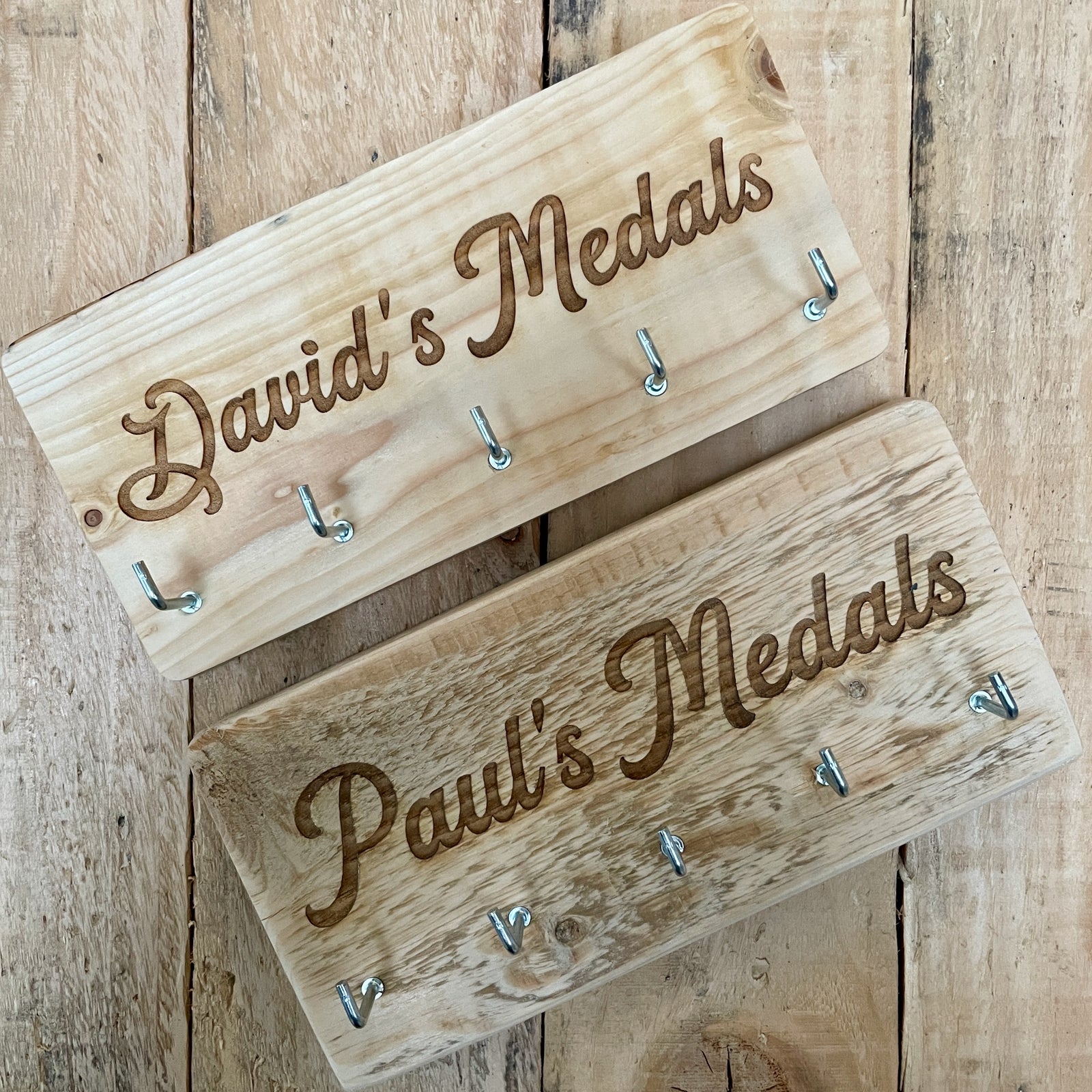 Personalised Medal Rack Display – Handmade from Reclaimed Wood (Small)