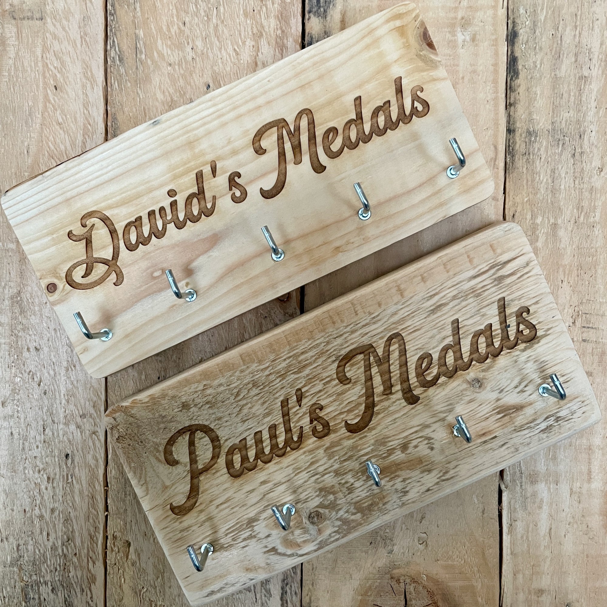 Personalised Medal Rack Display – Handmade from Reclaimed Wood (Small)