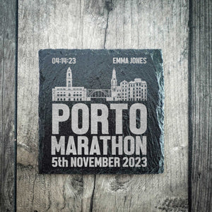 Personalised Porto Marathon Slate Coaster - Skyline