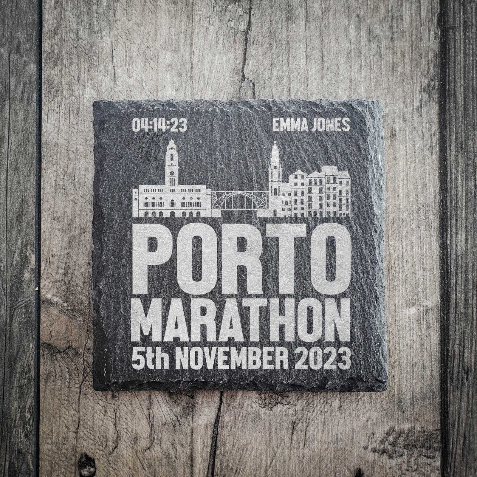 Personalised Porto Marathon Slate Coaster - Skyline