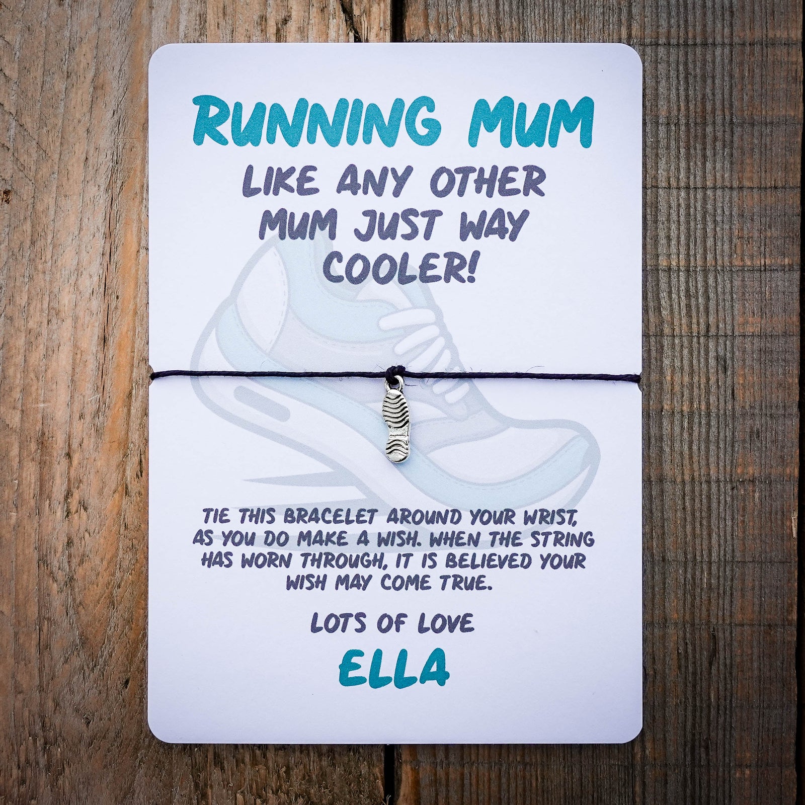 Running Mum Wish Bracelet & Personalised Postcard
