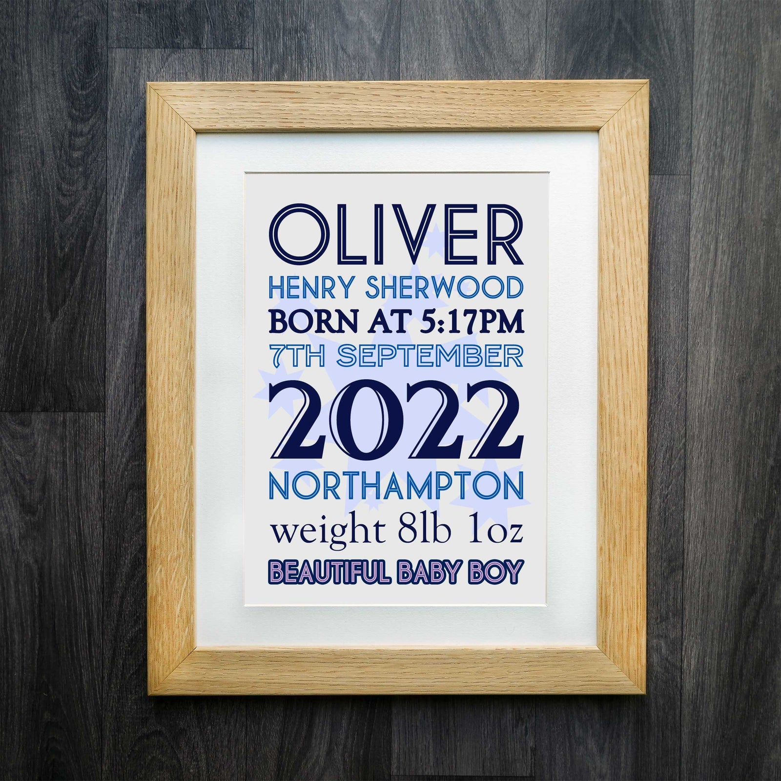 EllieBeanPrints Star Burst Birth Details: Capture Your Baby's Vital Stats