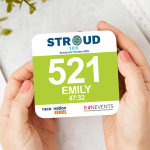 Official Stroud 10K 2025 Personalised Race Bib Coaster