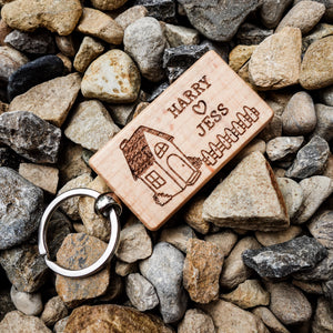 Personalised New Home Key Ring with Couple’s Names – Cute House & Fence Design