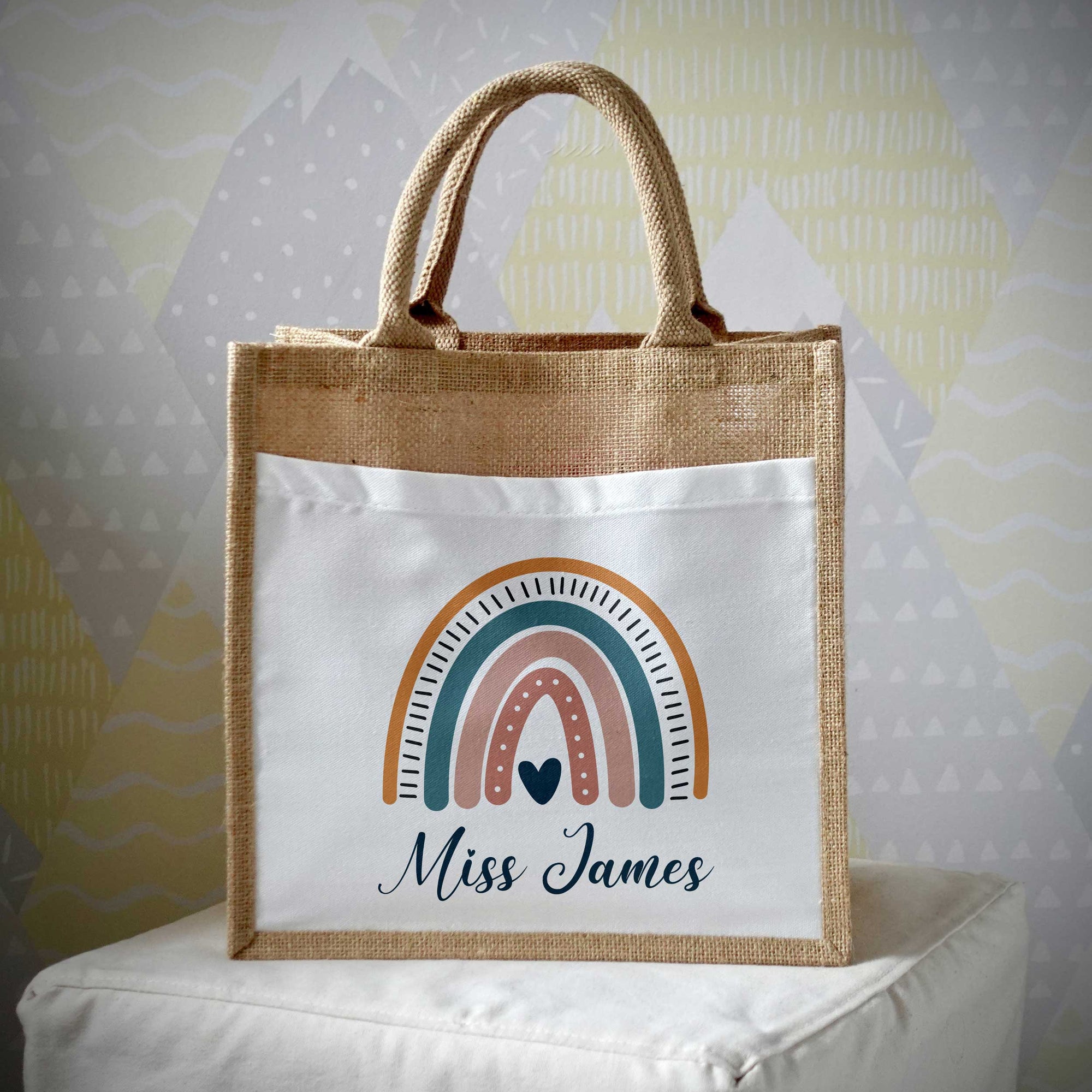 Personalised Teacher Jute Bag - Premium Quality and Eco-Friendly with Boho Rainbow Design