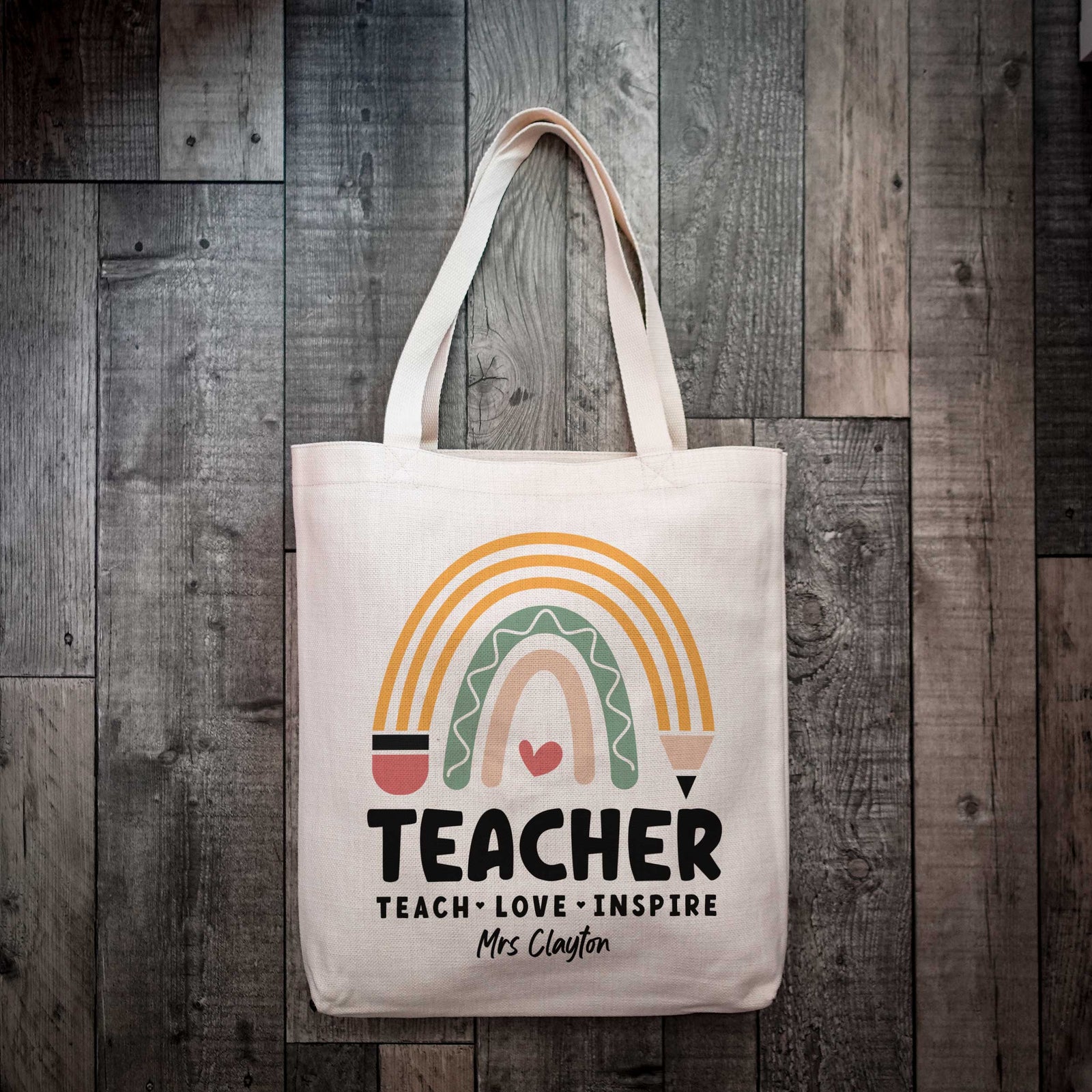 Personalised Teach Love Inspire Teacher Tote Bag