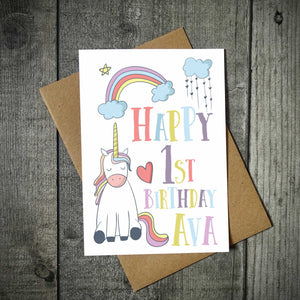 Personalised (Name & Age) Unicorn Birthday Card