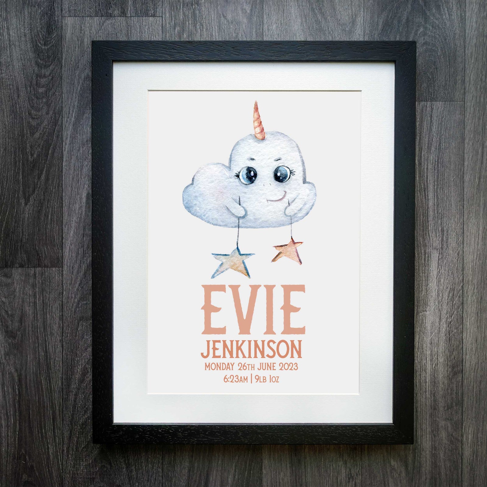 Enchanting Unicorn Cloud Personalised Birth Details Print