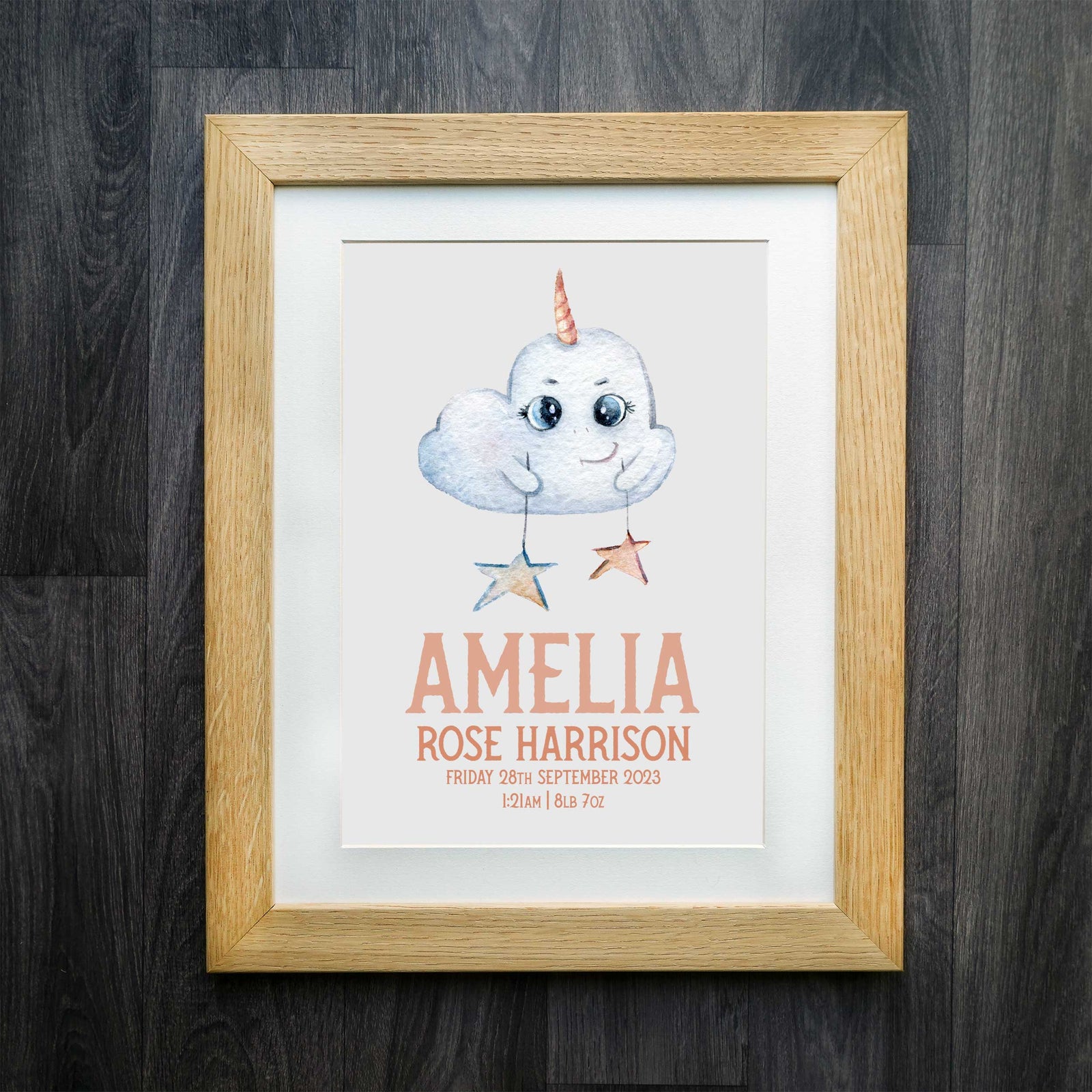 Enchanting Unicorn Cloud Personalised Birth Details Print