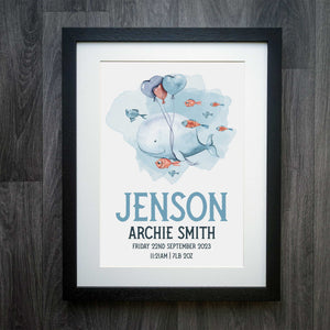 Personalised Whale Love Nursery Print: Perfect Birth Details Gift