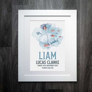 Personalised Whale Love Nursery Print: Perfect Birth Details Gift