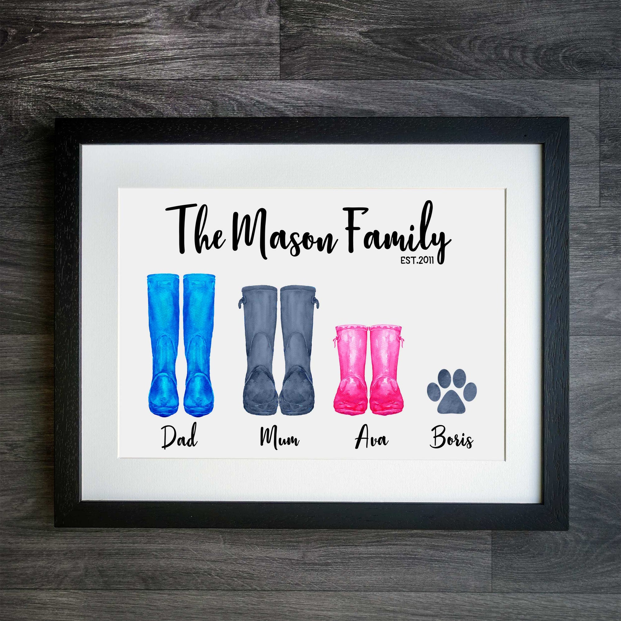 Personalised Watercolour Wellies Family Print - Customisable Wall Art for Your Home