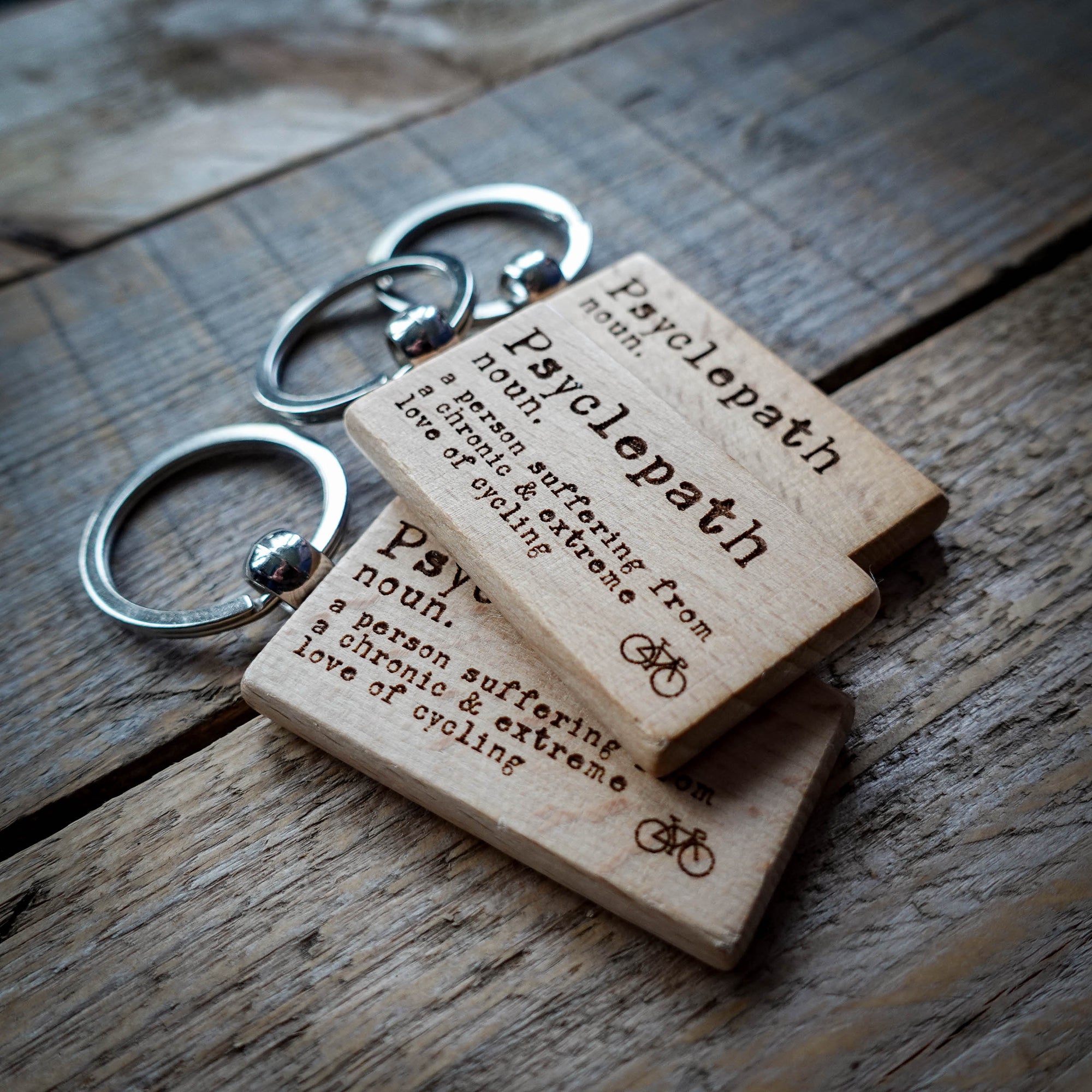 Psyclepath Laser Engraved Wooden Cycling Keyring