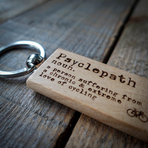 Psyclepath Laser Engraved Wooden Cycling Keyring - EllieBeanPrints