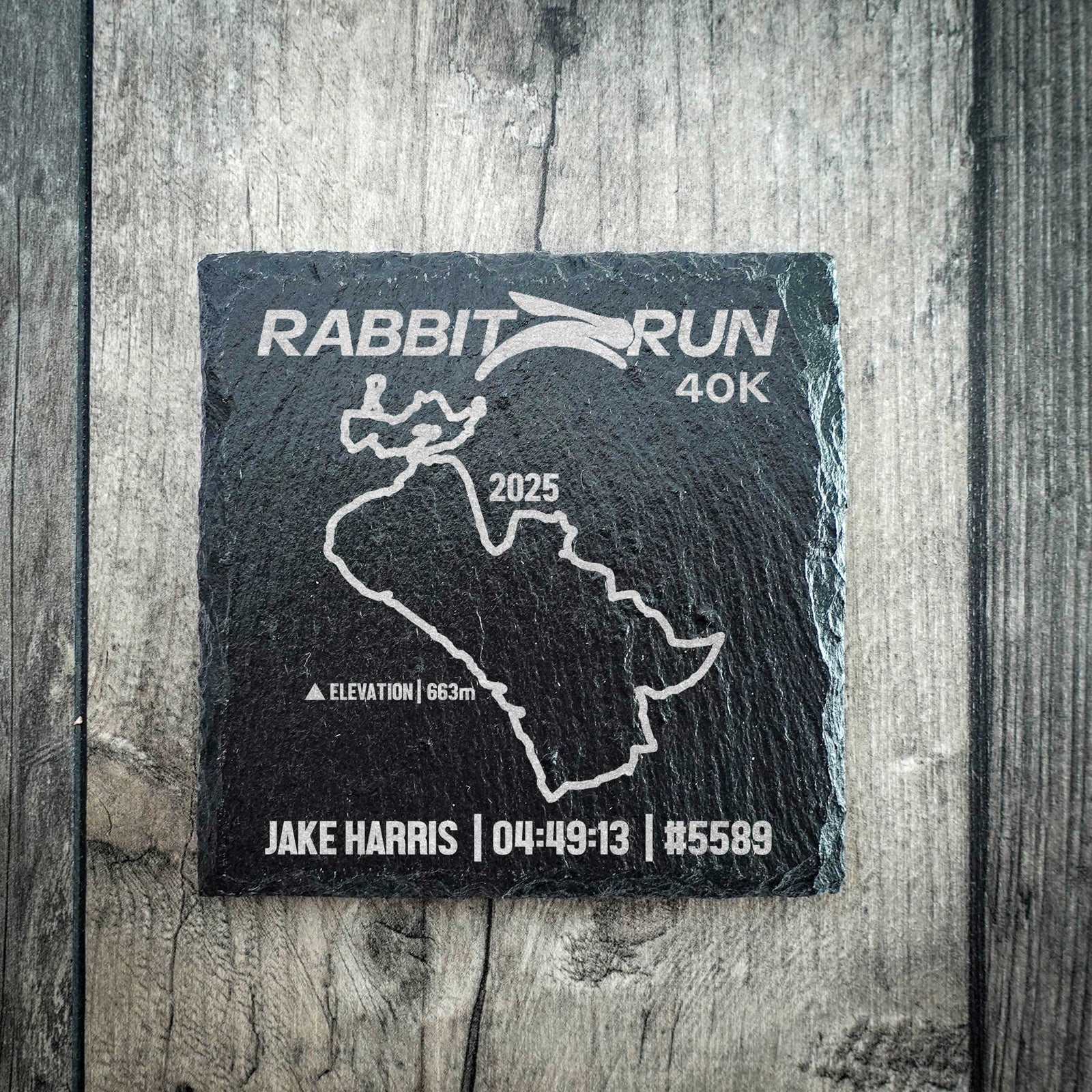 Official Rabbit Run Personalised Slate Route Coaster 40K/12K