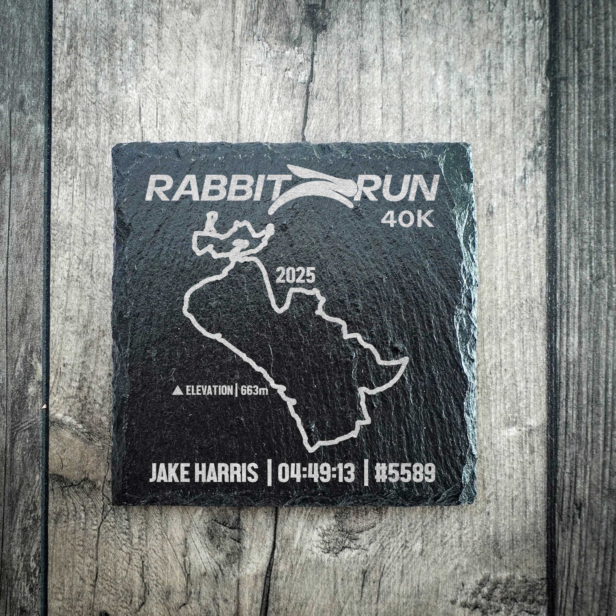 Official Rabbit Run Personalised Slate Route Coaster 40K/12K