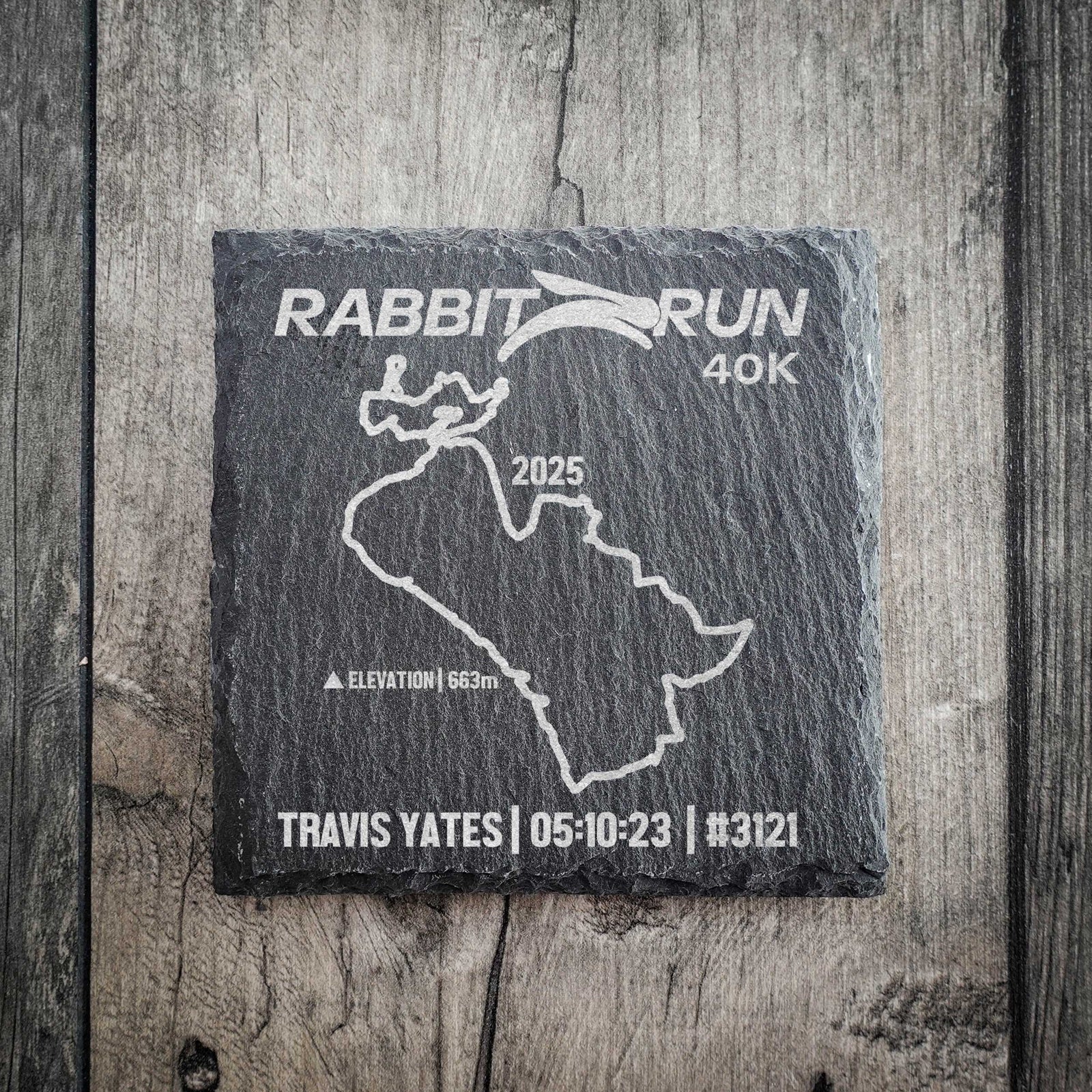 Official Rabbit Run Personalised Slate Route Coaster 40K/12K