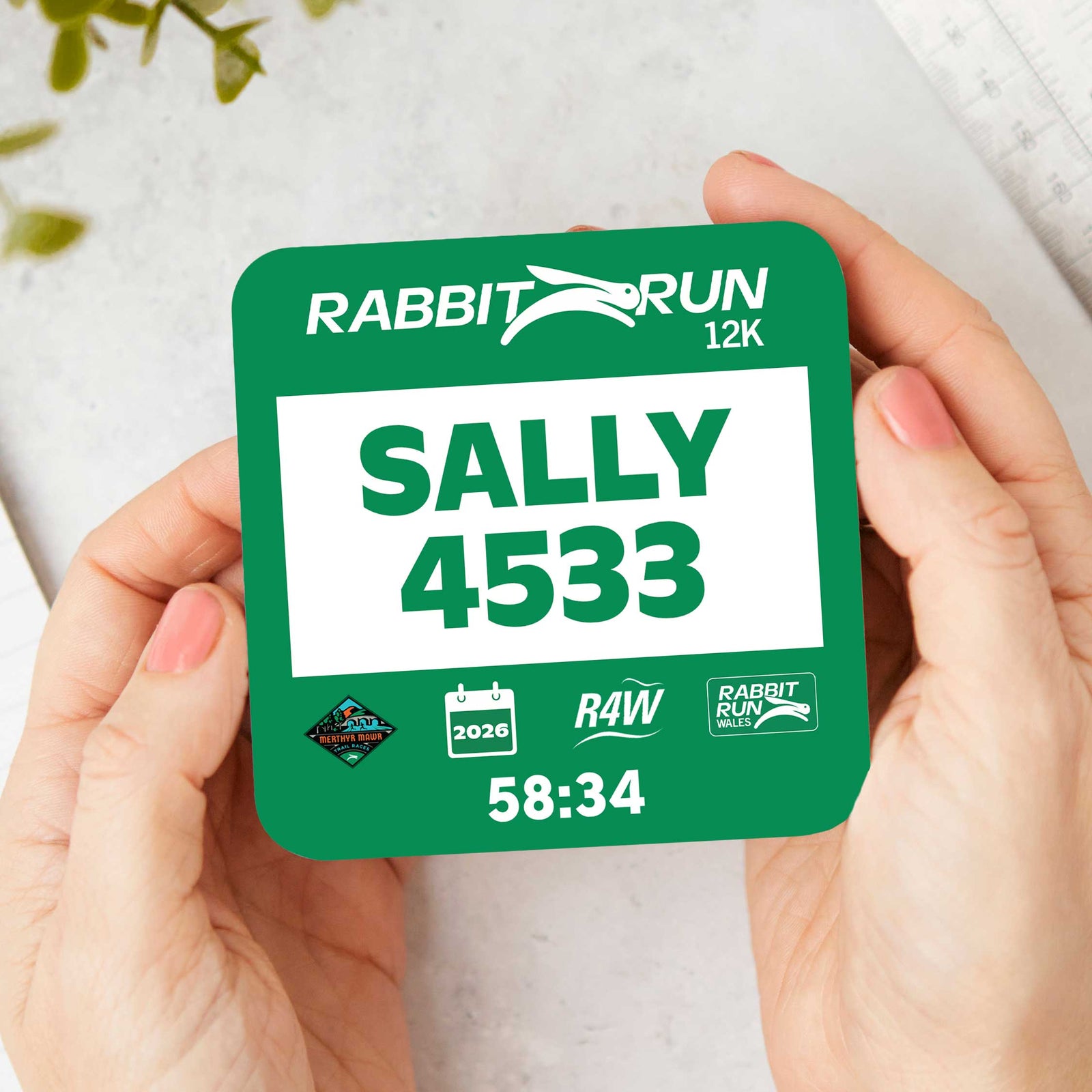 Official Rabbit Run Wales Personalised Race Bib Coasters