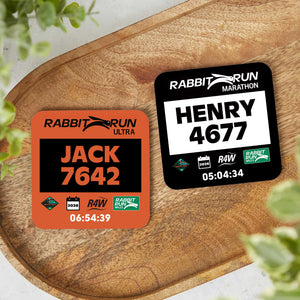 Official Rabbit Run Wales Personalised Race Bib Coasters