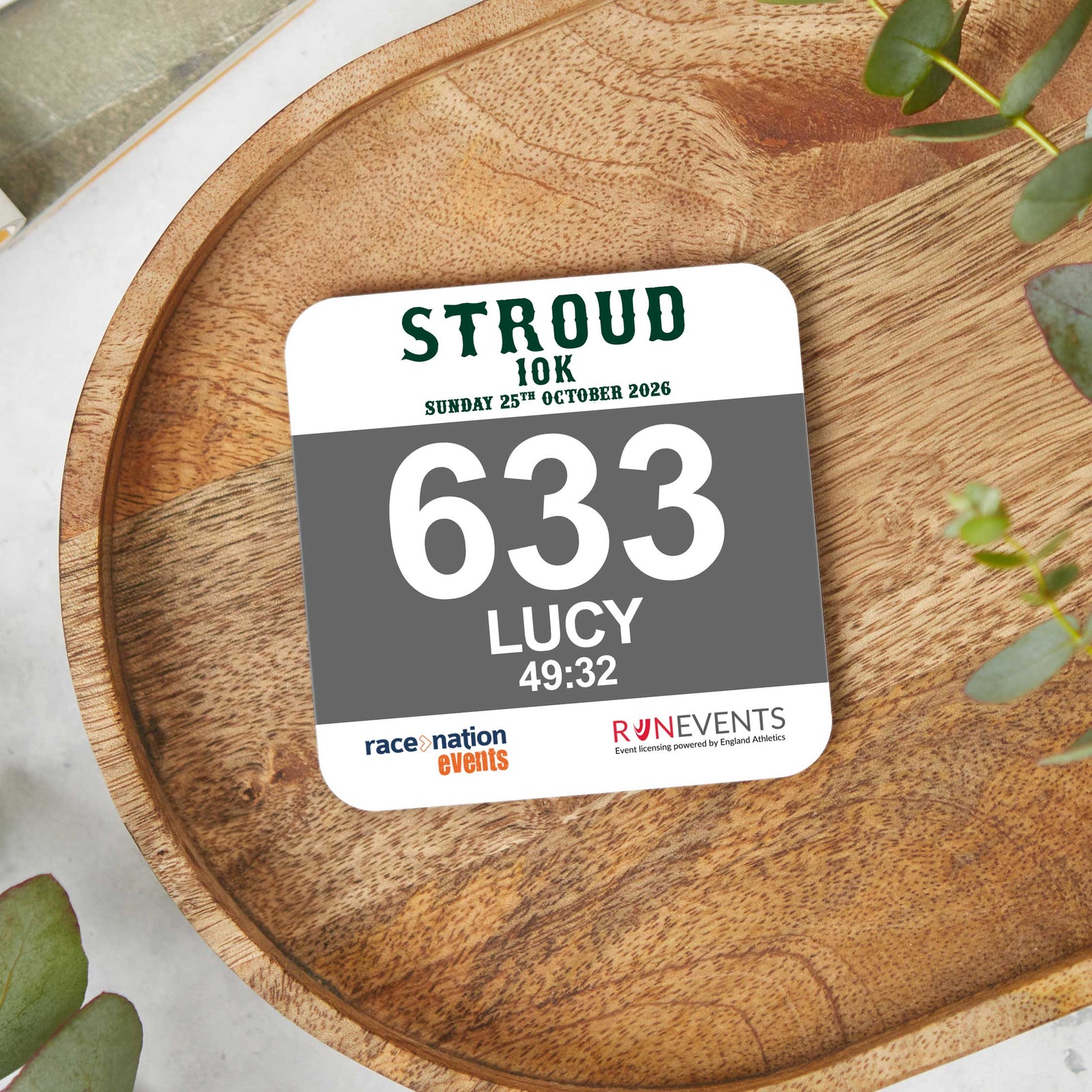 Official Stroud 10K Personalised Race Bib Coaster