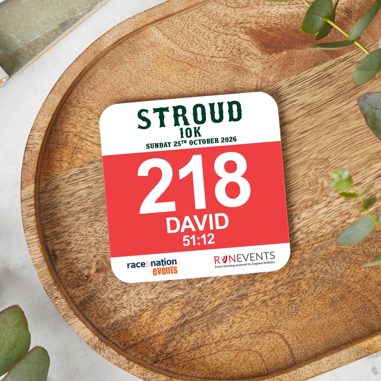 Official Stroud 10K Personalised Race Bib Coaster