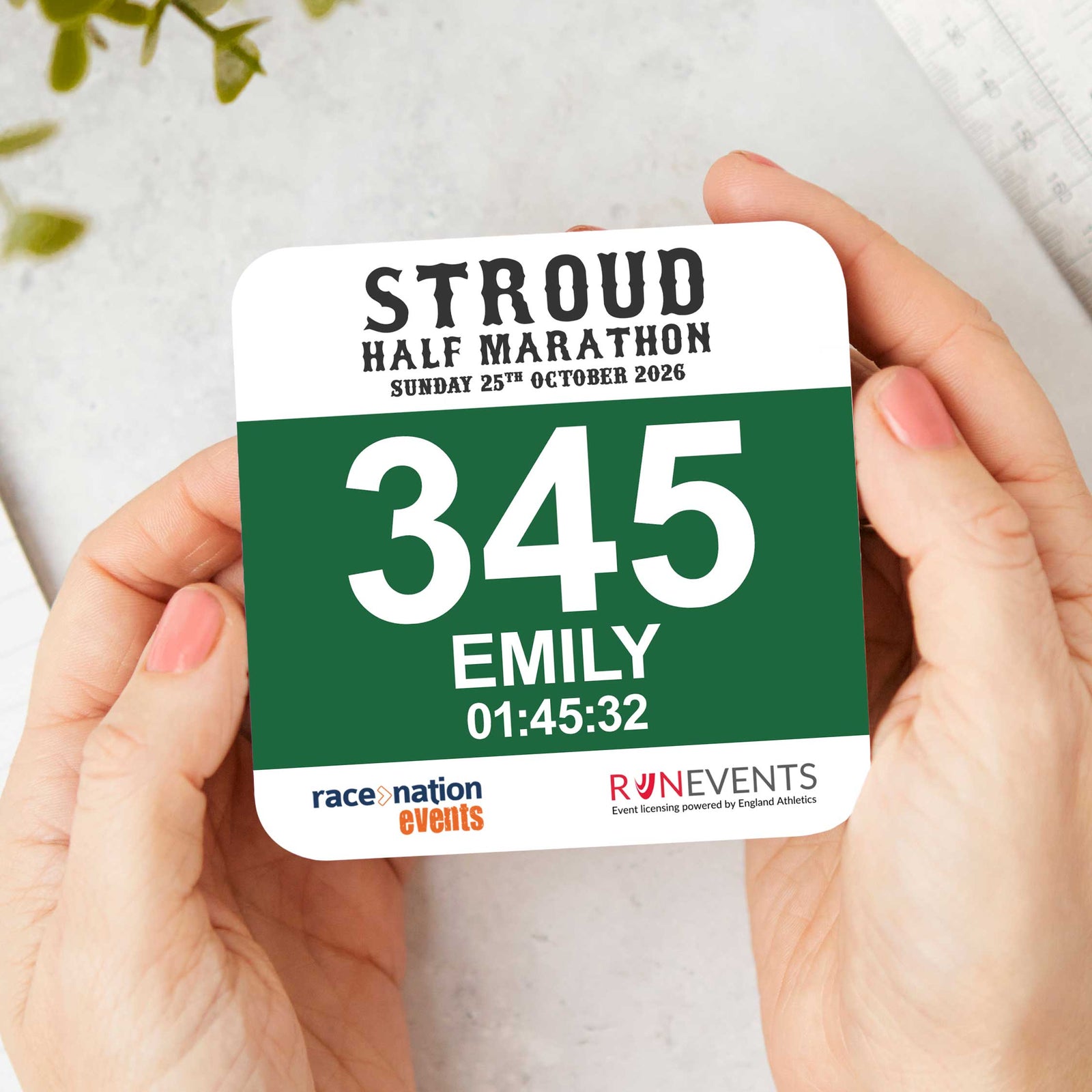 Official Stroud Half Marathon Personalised Race Bib Coaster