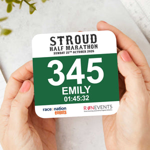 Official Stroud Half Marathon Personalised Race Bib Coaster