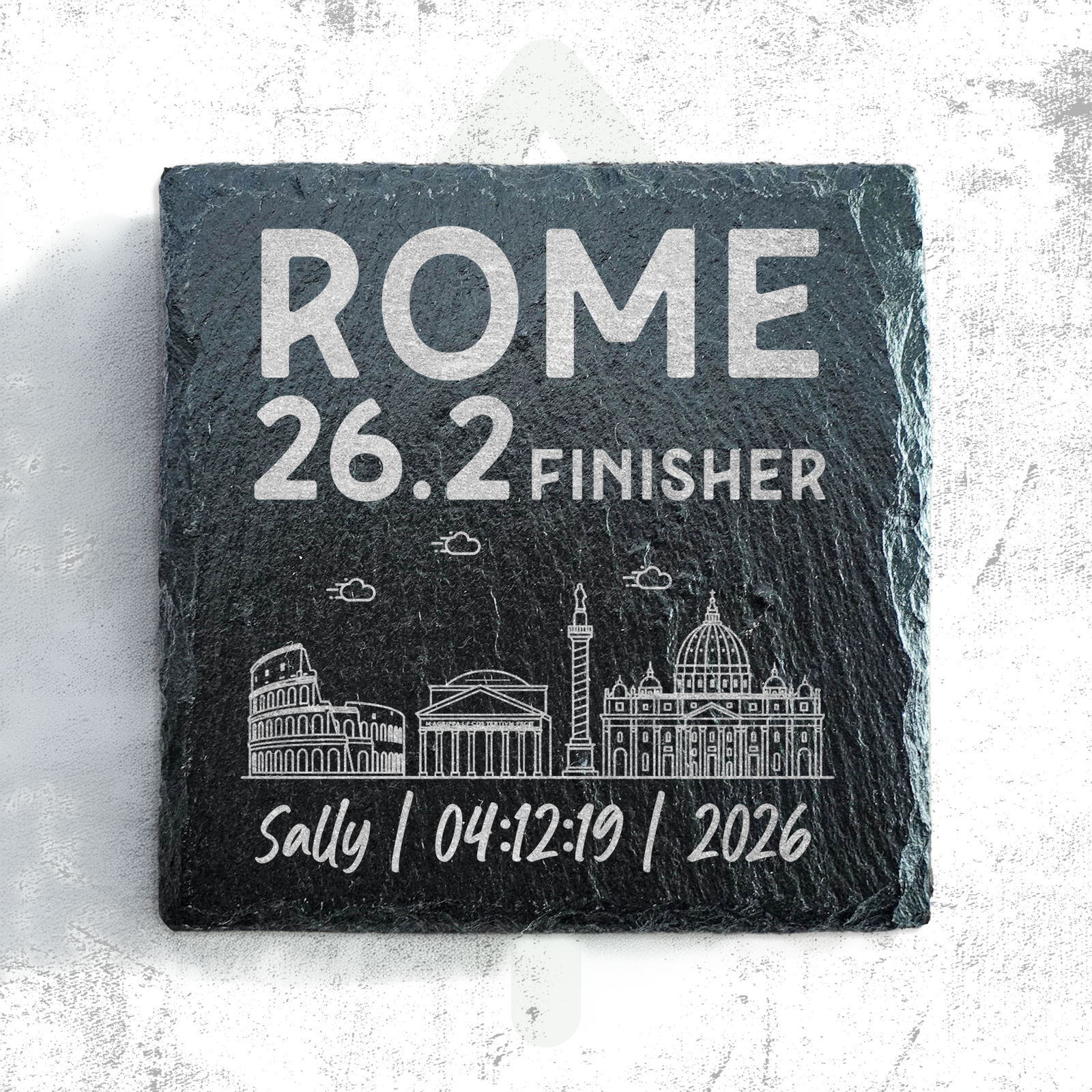 Rome 26.2 Finisher Skyline Slate Personalised Marathon Coaster