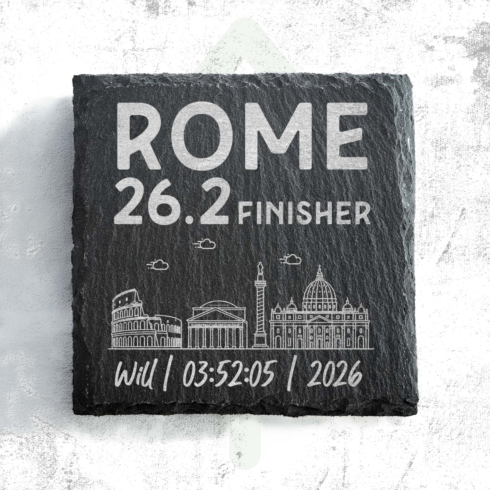 Rome 26.2 Finisher Skyline Slate Personalised Marathon Coaster