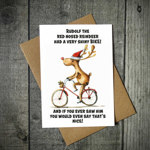 Rudolf The Red Nosed Reindeer had A Very Shiny Bike | Cycling Cards | Cycling Christmas Card