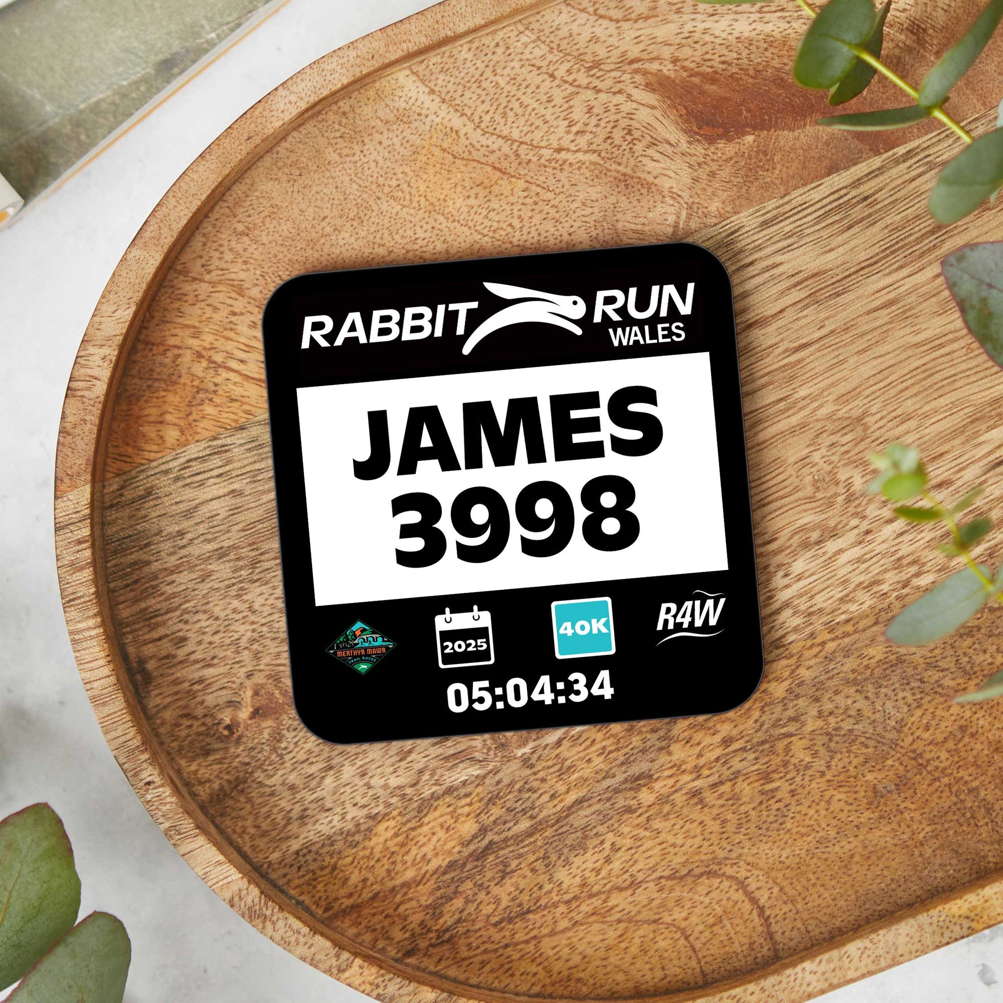 Official Rabbit Run Wales 2025 Personalised Race Bib Coasters