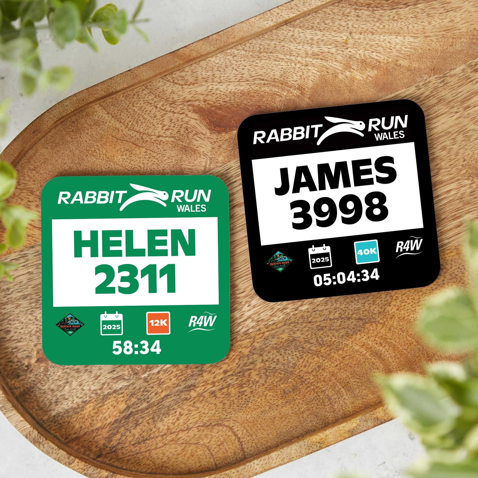 Official Rabbit Run Wales 2025 Personalised Race Bib Coasters
